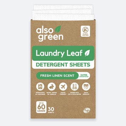 Laundry Leaf Detergent Sheet Fresh Linen Scent product packing on a blank background